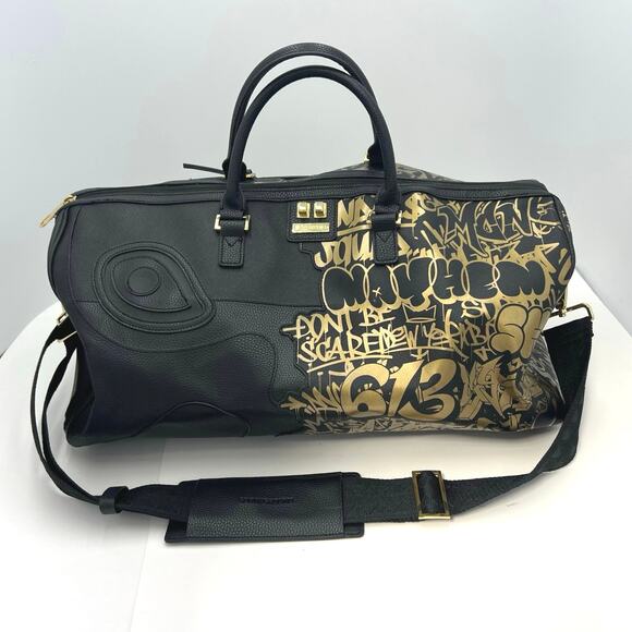 Sprayground Half Graff Gold Large Black Duffle Travel Bag Luggage Graffiti RARE - Picture 1 of 15